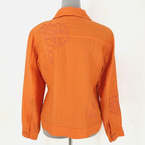 Chicos Jacket 1 Womens Medium 8 Orange Embroidered Floral Blazer Pockets Career - Picture 2 of 15